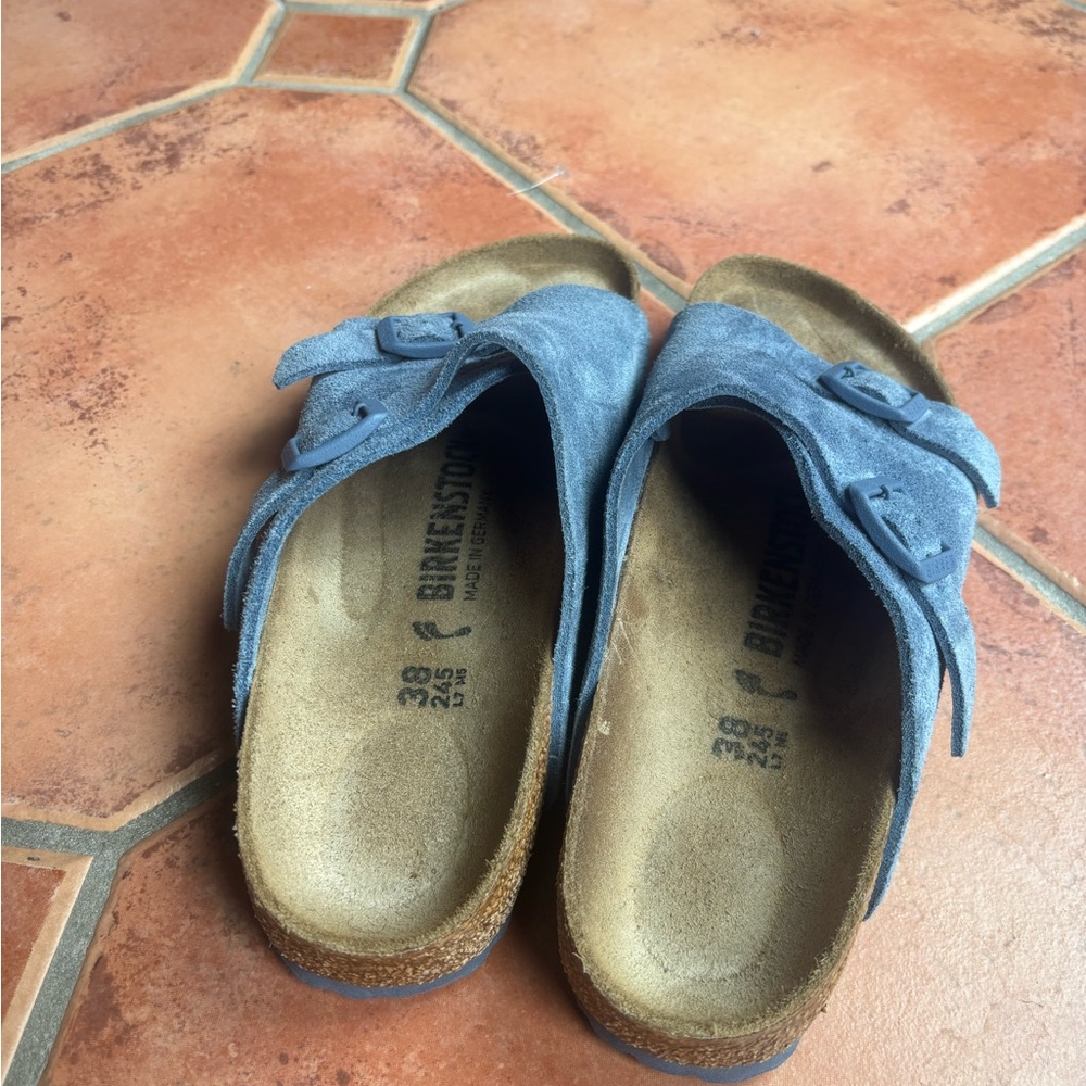 Birkenstock Blue Suede Slide Sandals - Picture 2 of 6